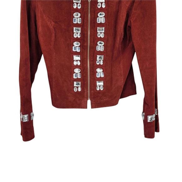 Boston Proper Military Glam Jewel Leather Zip Collarless Jacket Blazer Red Sz 6 - Picture 7 of 10